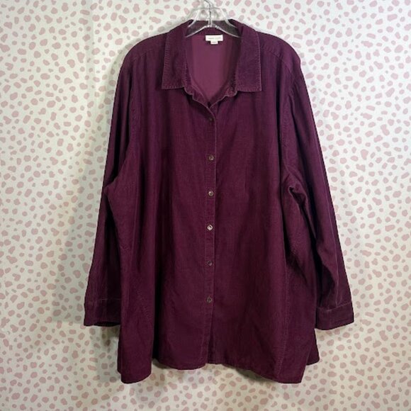 J.JILL Corduroy Plus Size Shirt 4X Plum Maroon Burgundy Button Front Collared - Picture 2 of 5